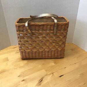 Kate Spade Wicker & Gold Leather Square Basket Bag